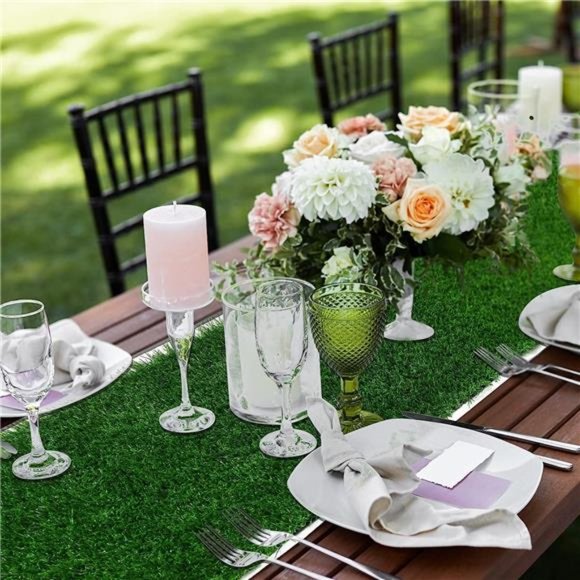 Grass Table Runner 12 x 36 Inch, Green Artificial Tabletop Decor for Wedding - Picture 3 of 6